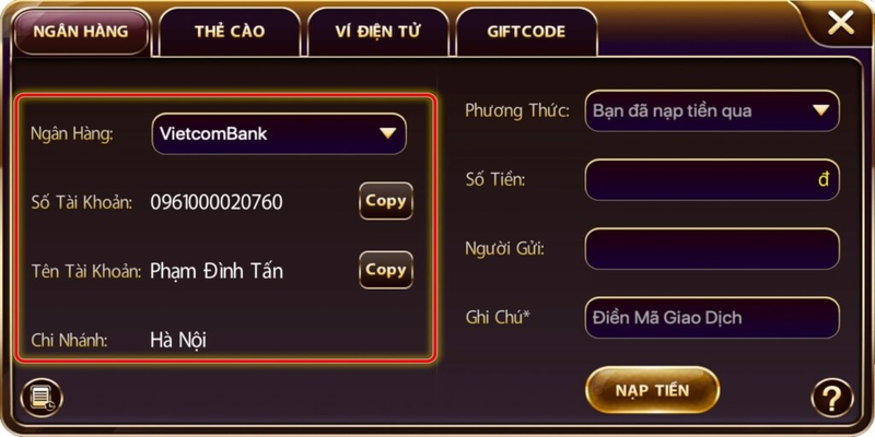Nạp tiền mon club